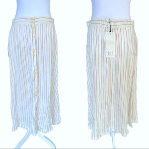 ZARA - Still W/Tags** Long white skirt with thin pink and taupe vertical stripes